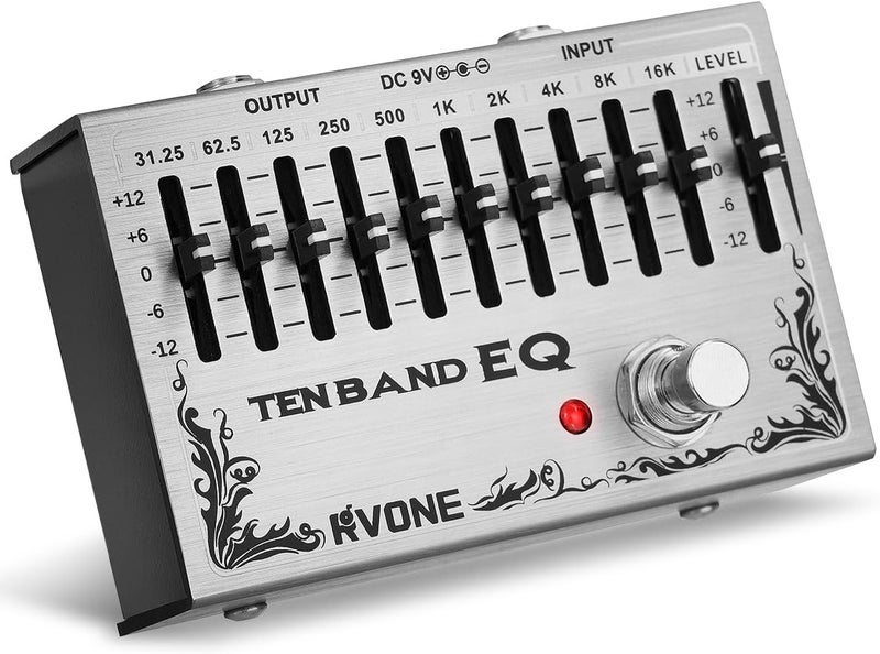 RVONE 10-Band Equalizer Pedal | Low-Noise EQ Pedal for Guitar, Bass & Pedalboards | True Bypass for Pure Signal Effects Chain | Live Stage, Studio Recording & Mixing (31.25Hz–16kHz ±12dB) | Portable - Image 1